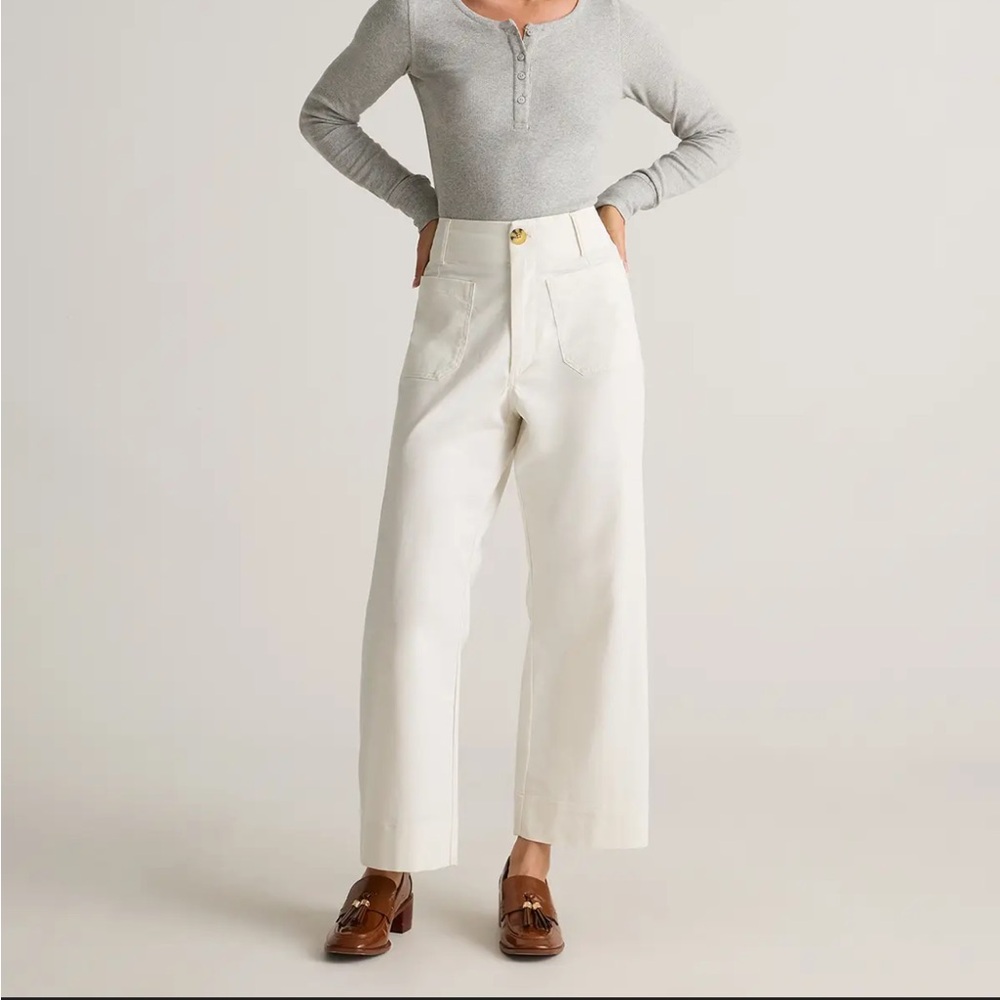 Quince Women Organic Stretch Cotton Chino Cropped Wide Leg Pants in Frost Size 6